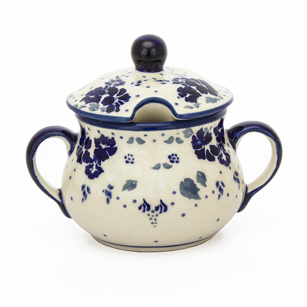 Cukiernica ceramiczna JZ43 kremowa w granatowe kwiaty
