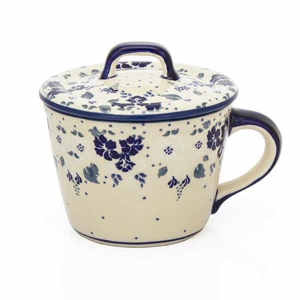 Smalcówka mała ceramiczna JZ43 kremowa w granatowe kwiaty