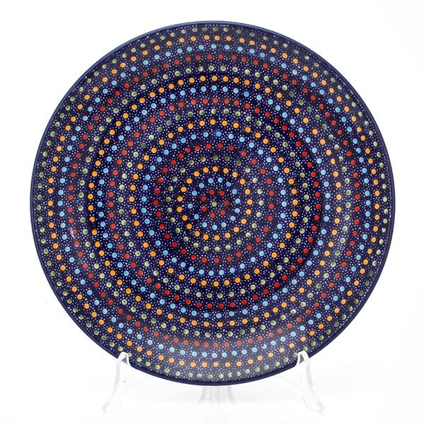 Talerz obiadowy 26 cm IZ20 granatowy w kolorowe kropki