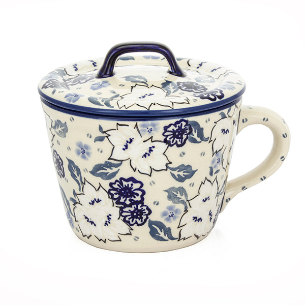 Smalcówka mała ceramiczna JZ46 w kobaltowe kwiatki