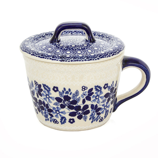 Smalcówka mała ceramiczna SB04 niebiesko białe kwiaty