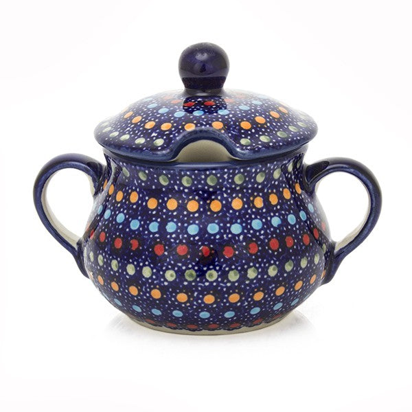 Cukiernica ceramiczna IZ20 granatowa w kolorowe kropki